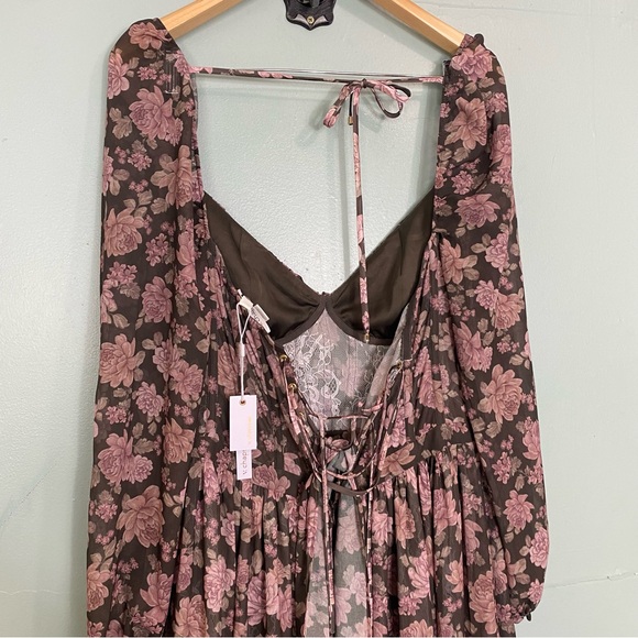 V Chapman Carmella Dress‎ In Chocolate Peony Floral Maxi Gown Corset Size 10 - Picture 6 of 11